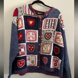 Heirloom Collectibles Sweater Cardigan XL Patchwork Embroidered Cottagecore